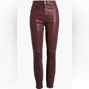 7 of ALL MANKIND NWT High Waist Super Skinny Ankle Women's Burgundy Coated Jeans